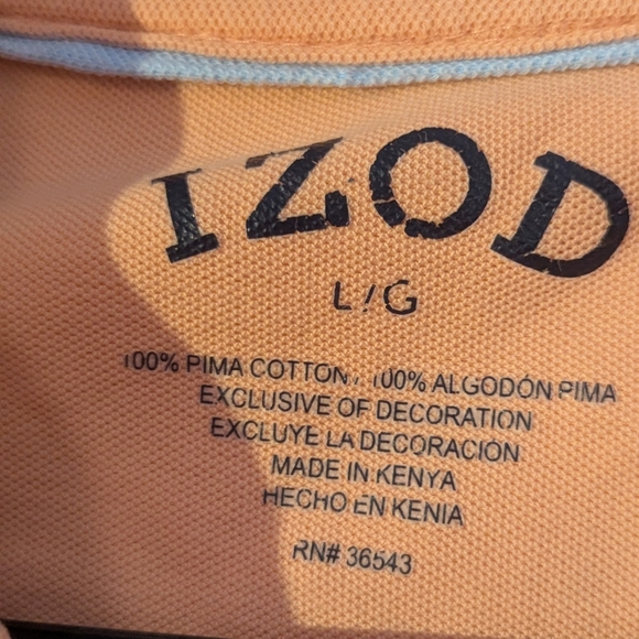 Two Large Polos Men's Peach Dark Green Blue Shirts Izod, Fruit Of The Loom - Picture 2 of 14